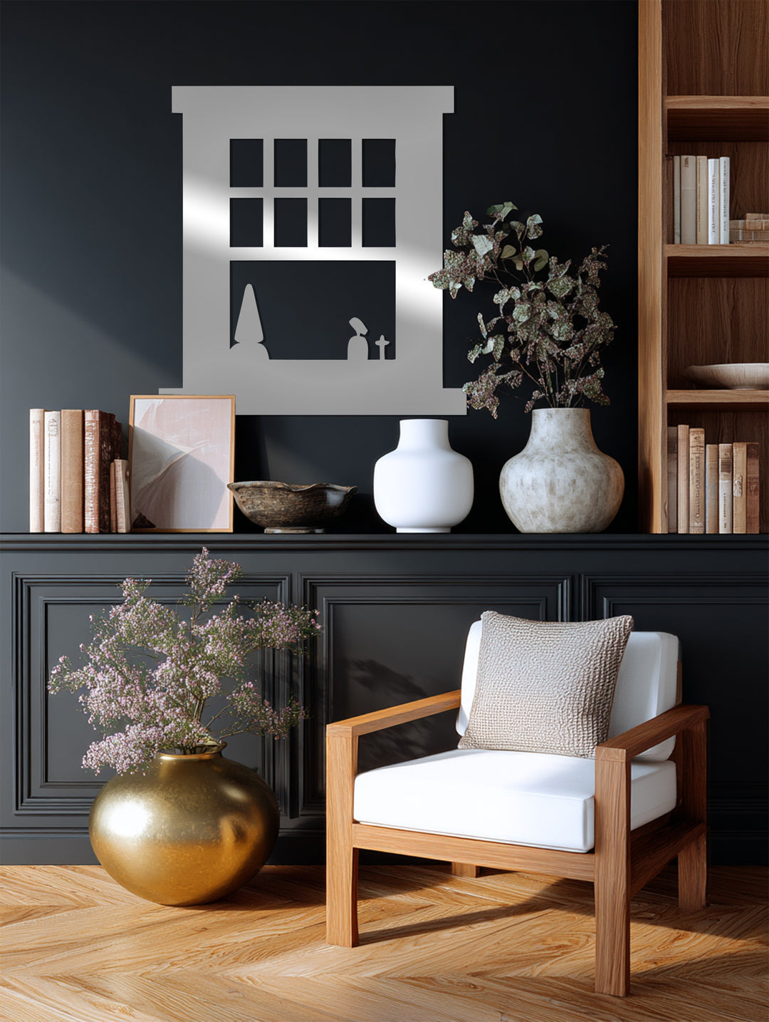 Square Grid Window Metal Wall Art – Minimalist Silhouette Décor