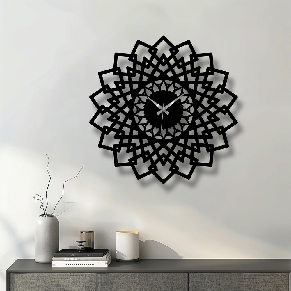 Premium metal construction ensures the intricate symmetry design of this Mandala Geometry Metal Wall Clock stands out as unique metal wall art.