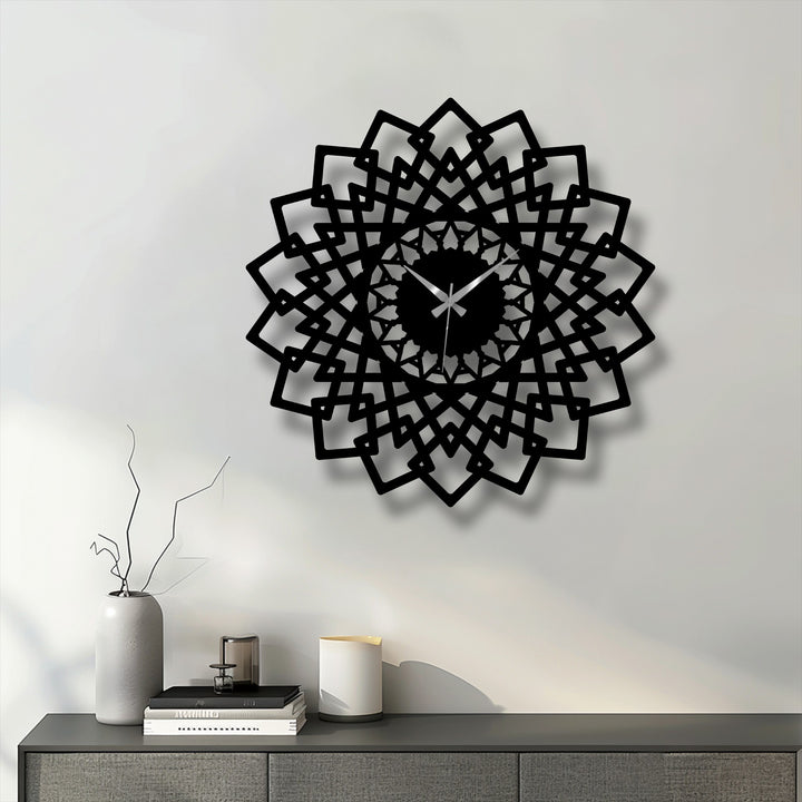 Premium metal construction ensures the intricate symmetry design of this Mandala Geometry Metal Wall Clock stands out as unique metal wall art.