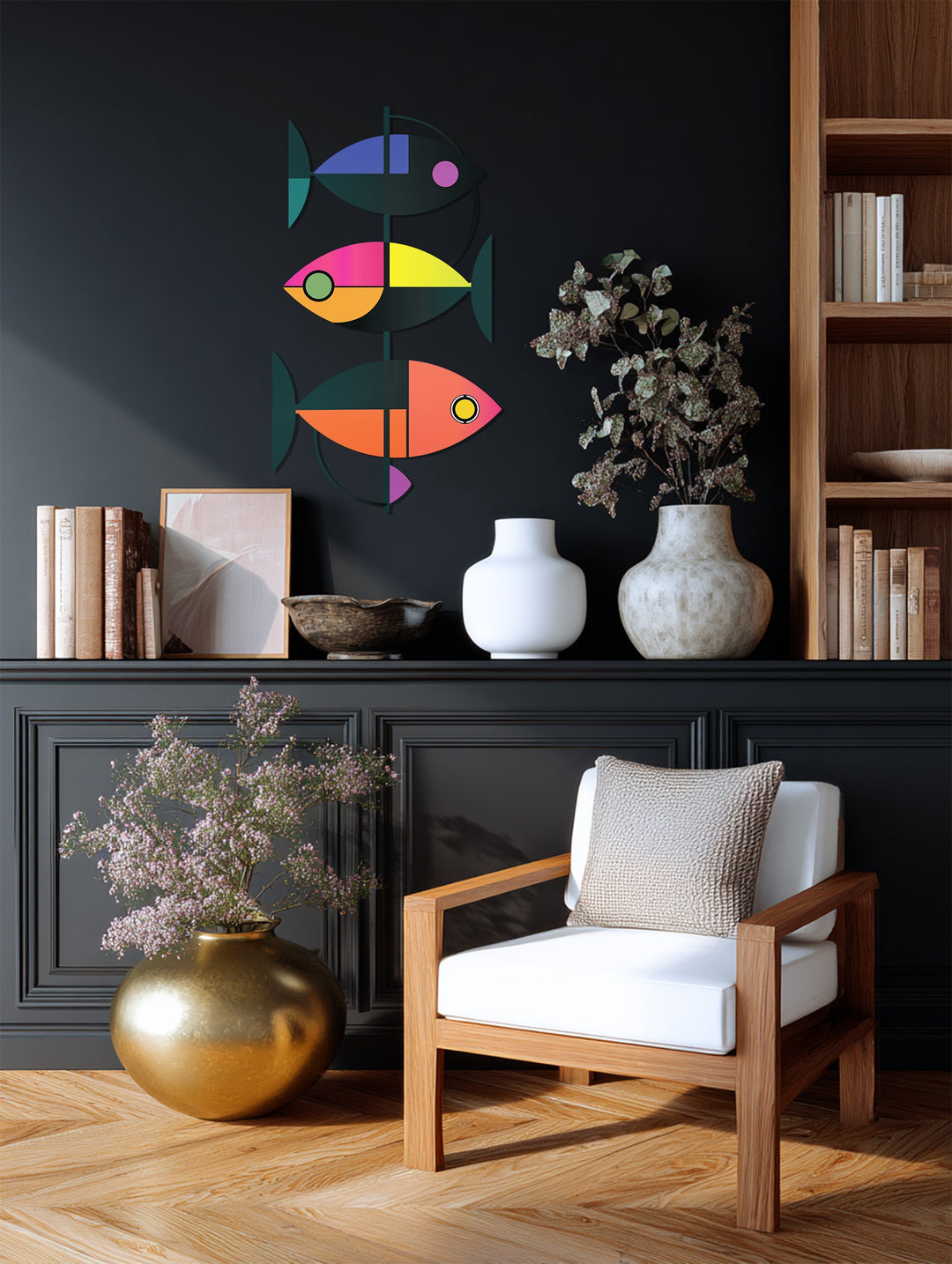 Geometric Fish Metal Wall Art – Modern Abstract Ocean-Inspired Decor