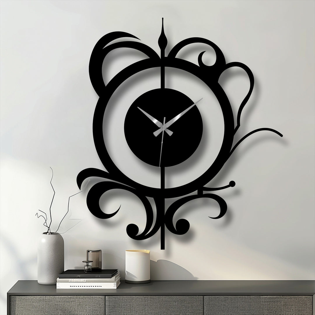 Depth and layers of the elegant floral scroll metal wall clock create a captivating visual effect with its unique metal wall art design.