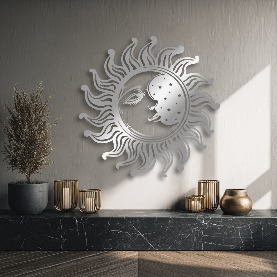 Sun and Moon Metal Wall Art – Celestial Face Design