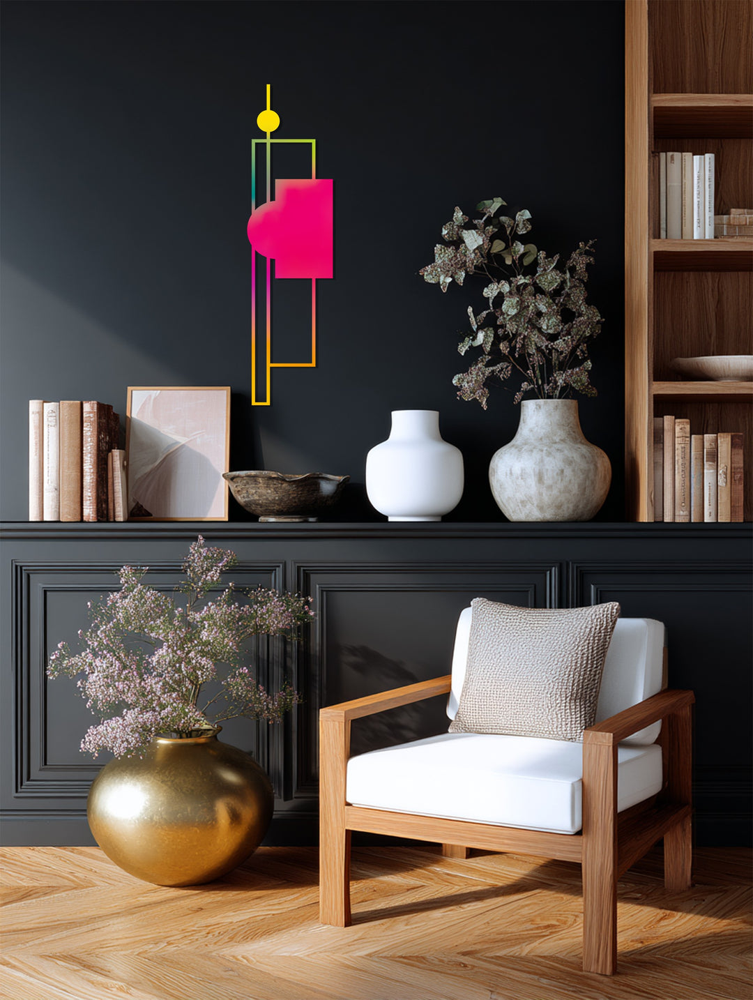 Minimal Geometric Line Metal Wall Art – Modern Abstract Home Decor