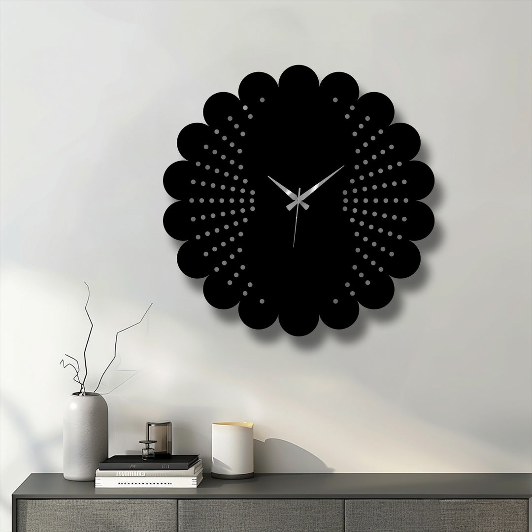 Premium metal ensures lasting quality in this Scalloped Dot Pattern Metal Wall Clock, perfect for elevating your modern home with refined metal wall decor.