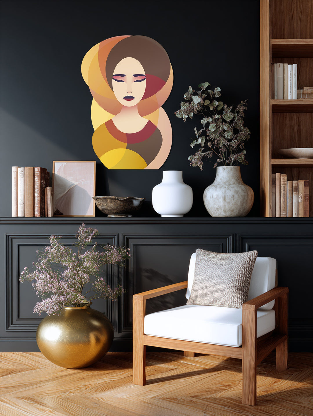 Serene Woman Face Metal Wall Art – Elegant Abstract Portrait Home Decor