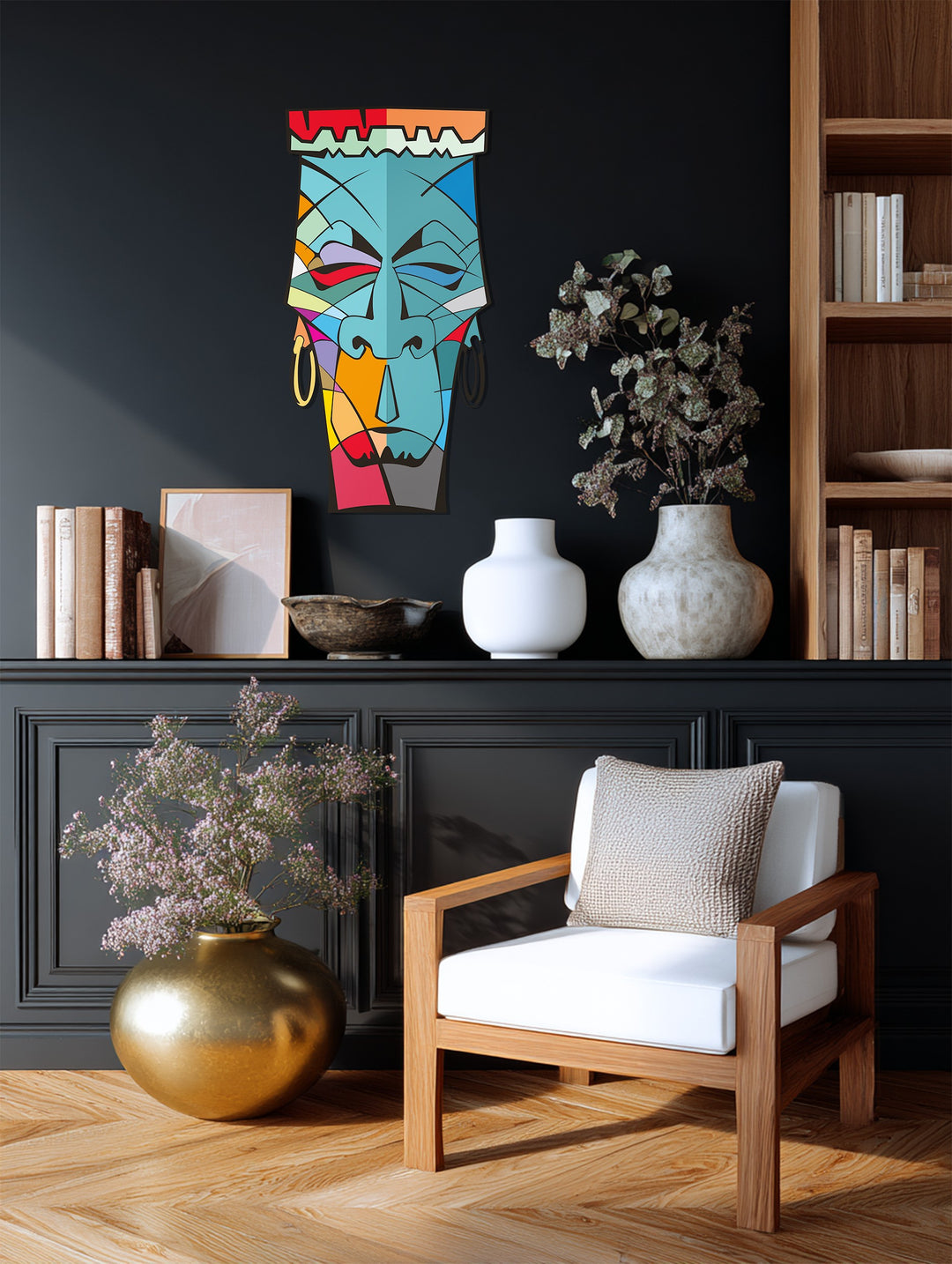 Tribal Abstract Face Metal Wall Art – Modern Ethnic Decor