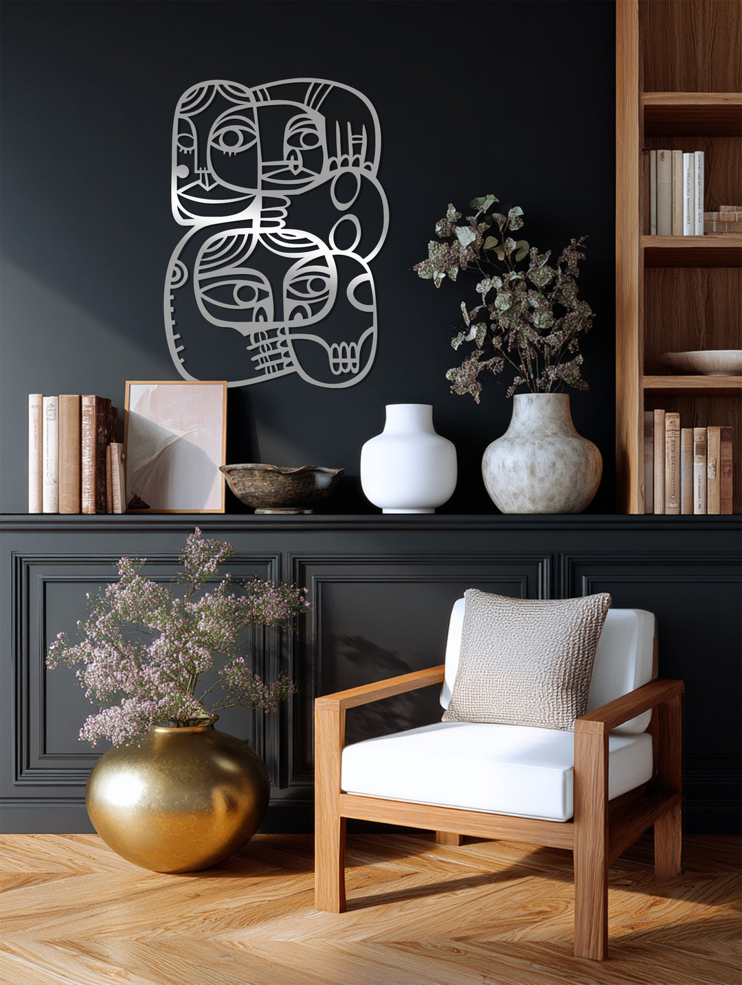 Modern line art face sculpture for wall