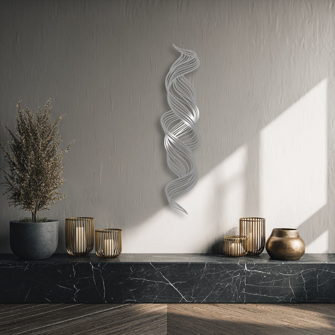 The layering effect of the flowing abstract lines in this twisted metal wall decor creates a dynamic, multi-dimensional display.