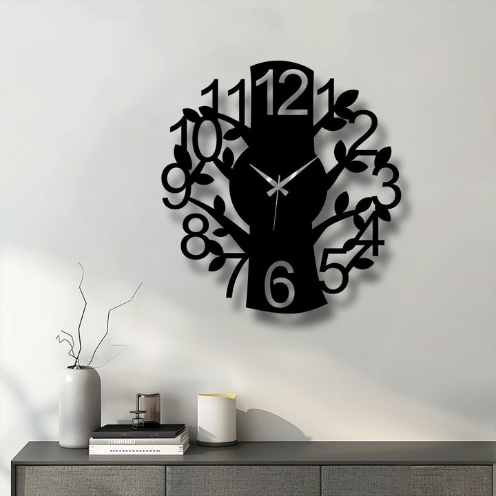 Smooth, powder-coated surface texture highlights the details of this nature branch metal wall clock, showcasing the unique metal wall art tree design.