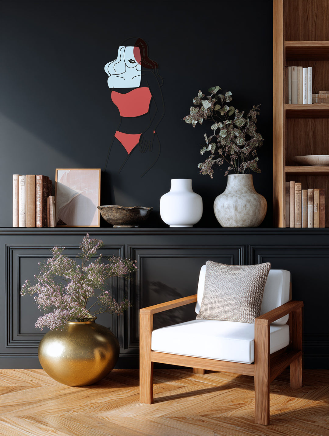 Abstract Woman in Red Metal Wall Art – Modern Minimalist Home Decor