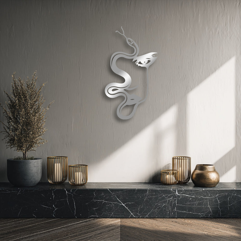 The textured light gray background wall, showcasing sunlight and shadows, provides an ideal setting for the metal decoration wall art.