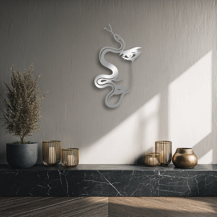 The textured light gray background wall, showcasing sunlight and shadows, provides an ideal setting for the metal decoration wall art.