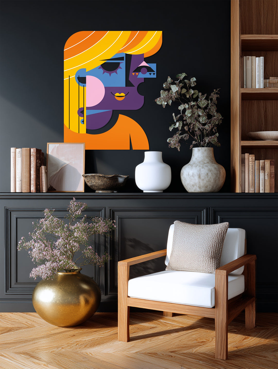 Cubist Woman Metal Wall Art – Modern Abstract Face Decor
