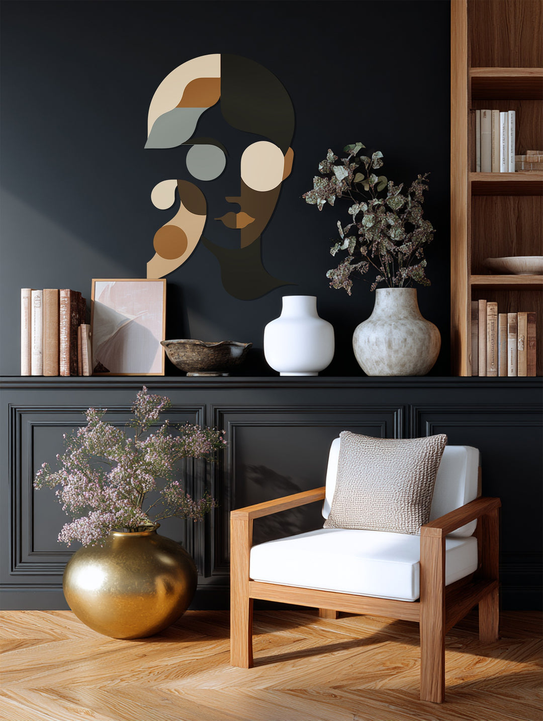 Minimalist Abstract Woman Metal Wall Art – Modern Neutral Face Decor