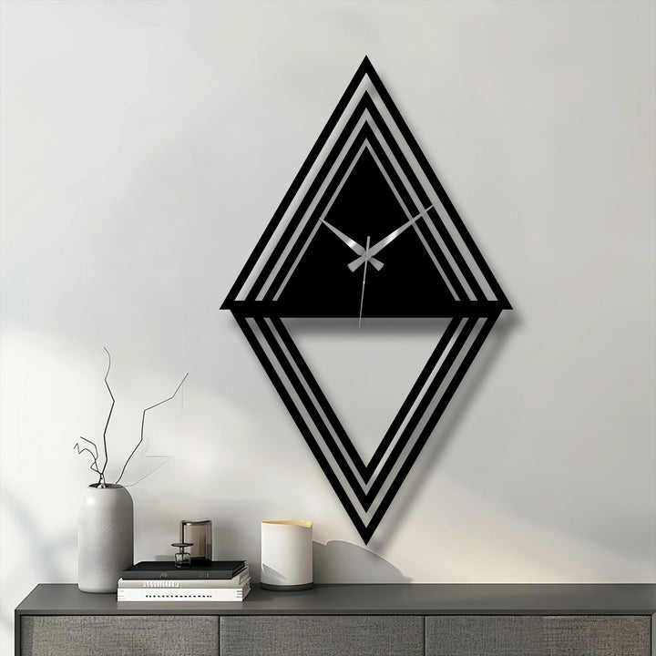Layered borders create a striking edge for this diamond geometric metal wall clock, a unique decoration wall art piece.