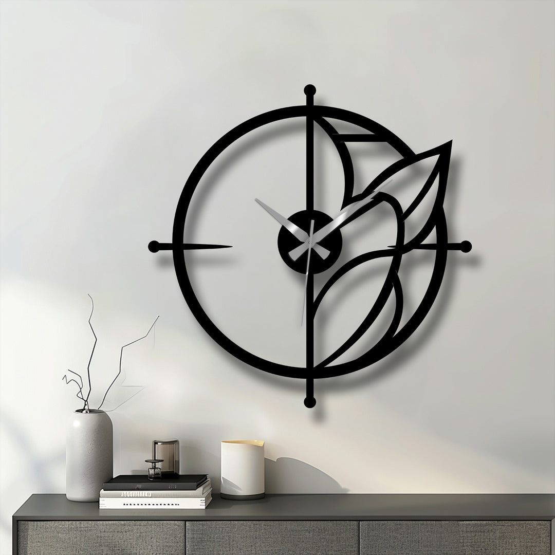 Illuminated by the brightest area, this modern leaf accent circular metal decoration wall art clock casts an inviting glow on the wall.