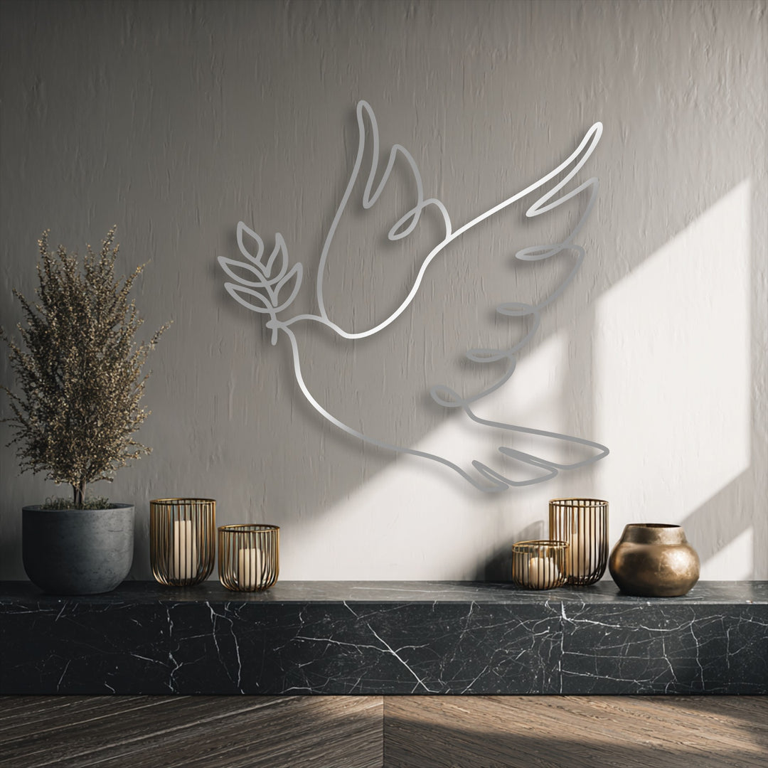Minimalist Dove Line Art Metal Wall Art – Peace Symbol Decor