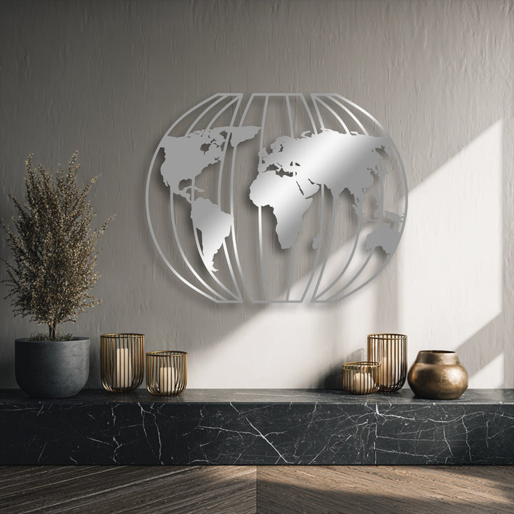 The stillness of the room is complemented by the elegant 3D globe world map metal wall art, a captivating piece of decoration wall art.