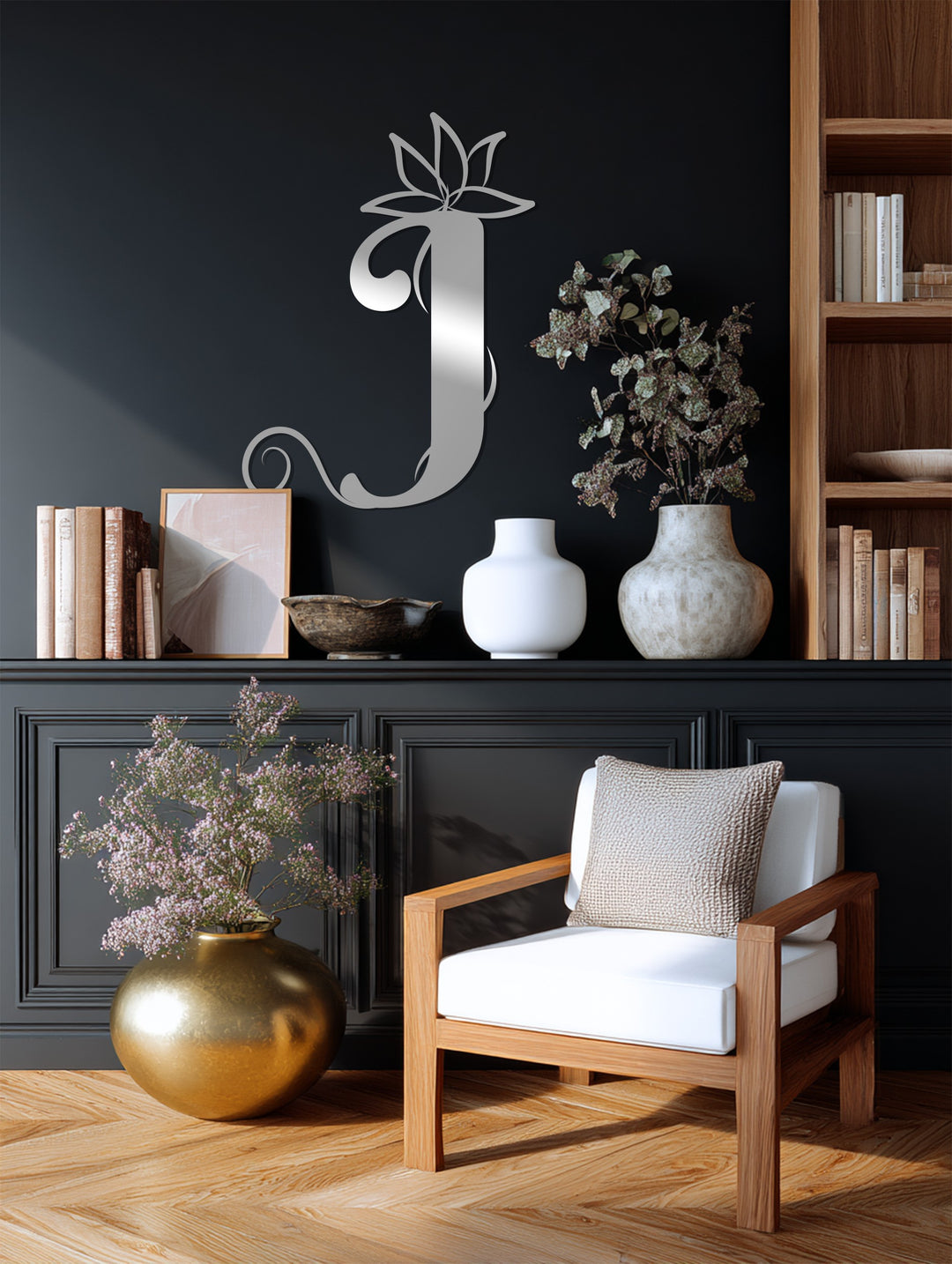 Floral Vine Letter Metal Wall Art – Elegant Botanical Monogram