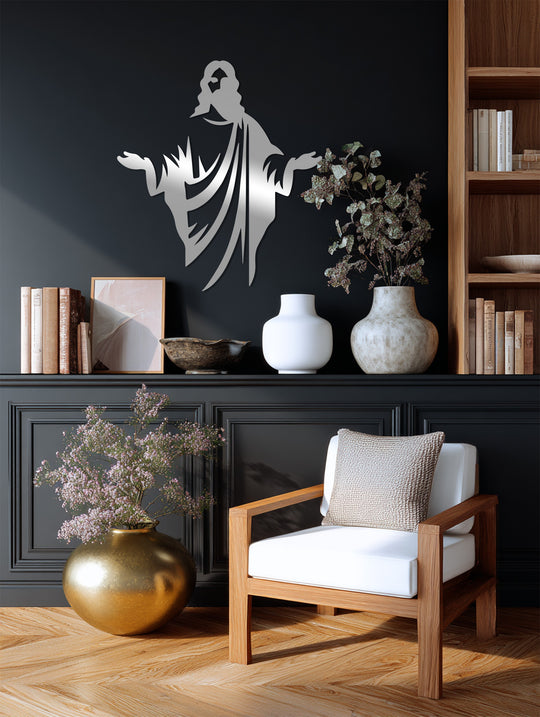Refined metalwork showcases the exquisite material quality of this Jesus Christ metal wall decor, adding spiritual elegance to any home setting.