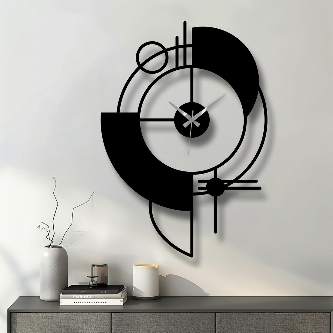 Highlighting the focal point, this abstract geometric metal clock is a stunning piece of metal art for wall, merging form and function in a unique modern wall decor.