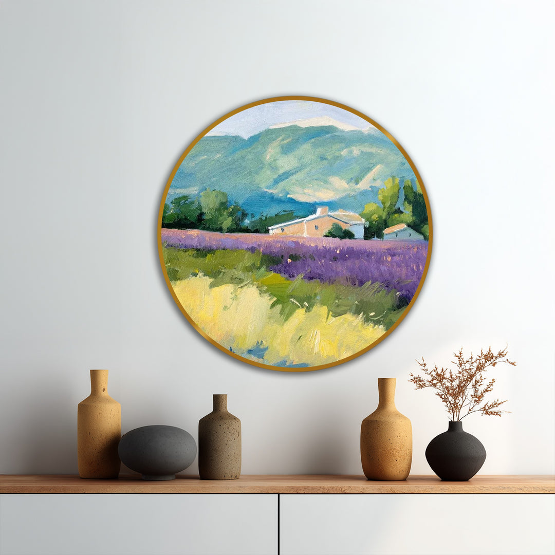 Lavender Horizon Retreat – Provence Landscape Round Oil Painting