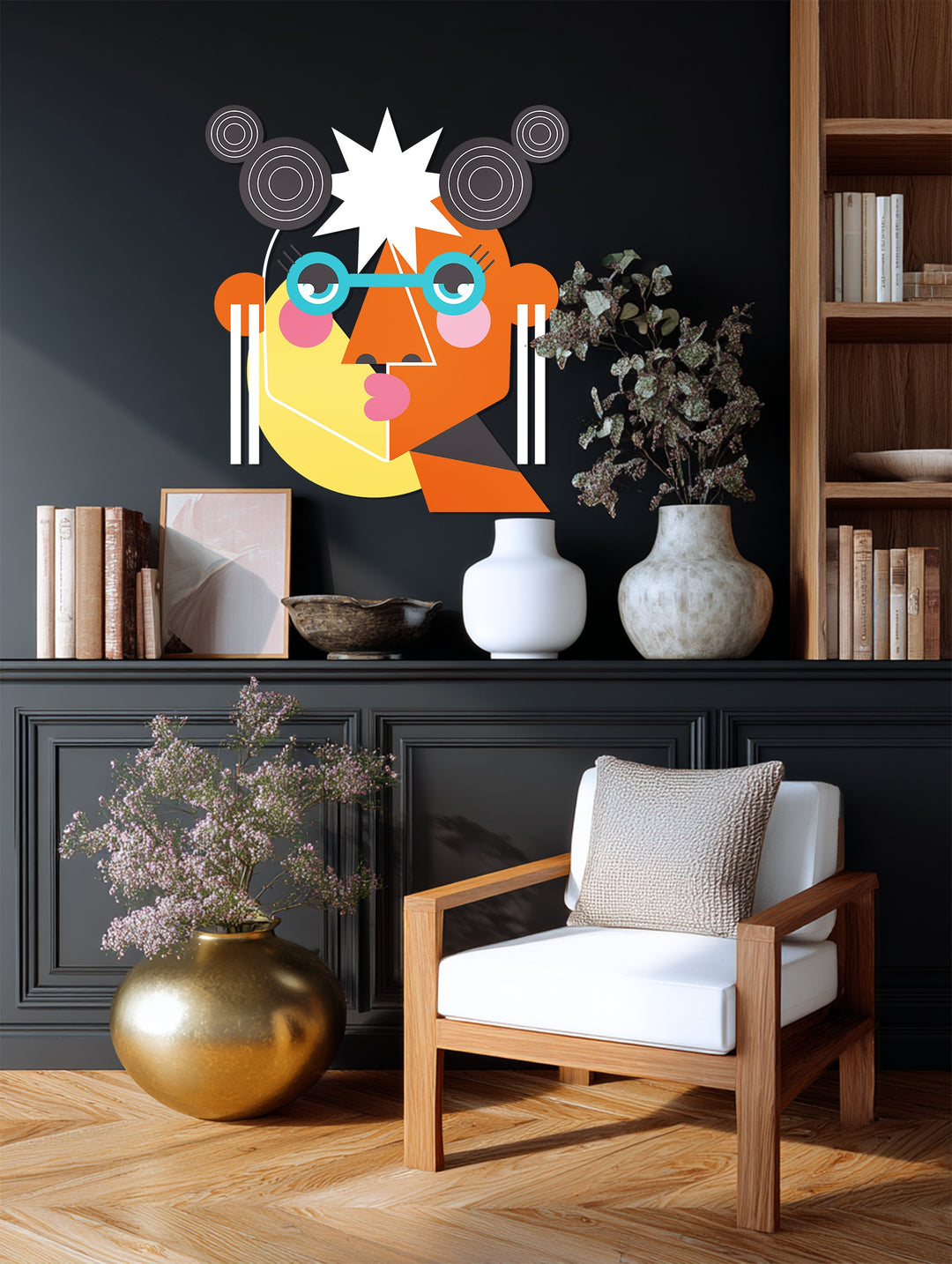 Abstract Woman Metal Wall Art – Colorful Geometric Face Wall Decor