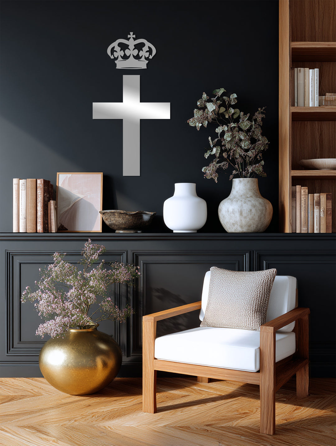 Cross with Crown Metal Wall Art – Black Religious Wall Sculpture