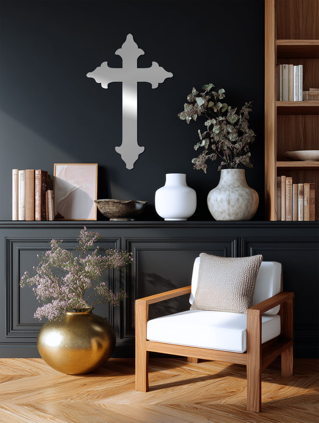 Classic Cross Metal Wall Art – Black Religious Wall Sculpture