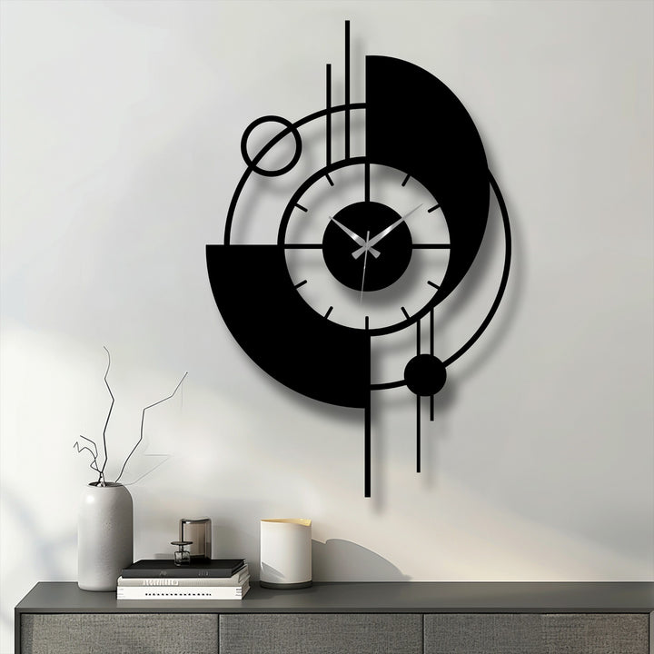 Reflecting the stillness of time, the modern orbit abstract metal wall decor clock presents a silent, contemporary geometric design.