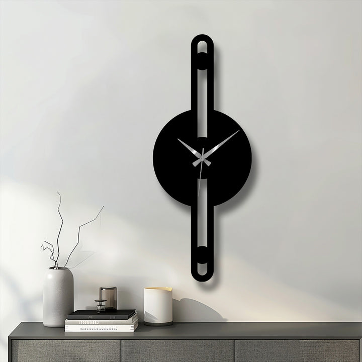 The minimalist metal wall clock appears to float, its unique metal wall art design creating a dynamic, suspended motion.