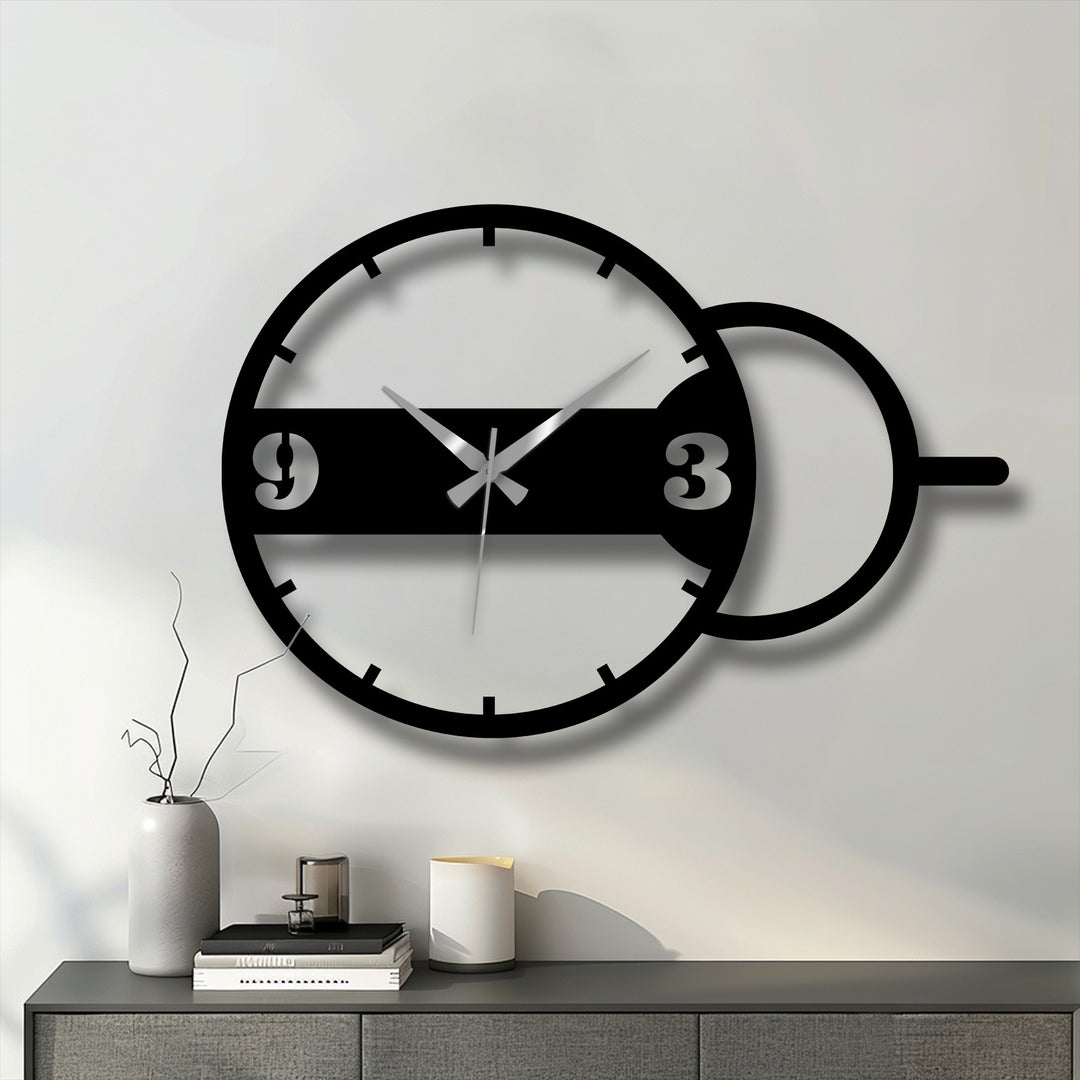 Warm color temperature enhances the ambiance around this modern geometric dual circle decoration wall art metal wall clock, creating a focal point on the wall.