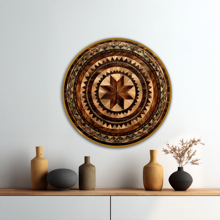 geometric wood style circular art