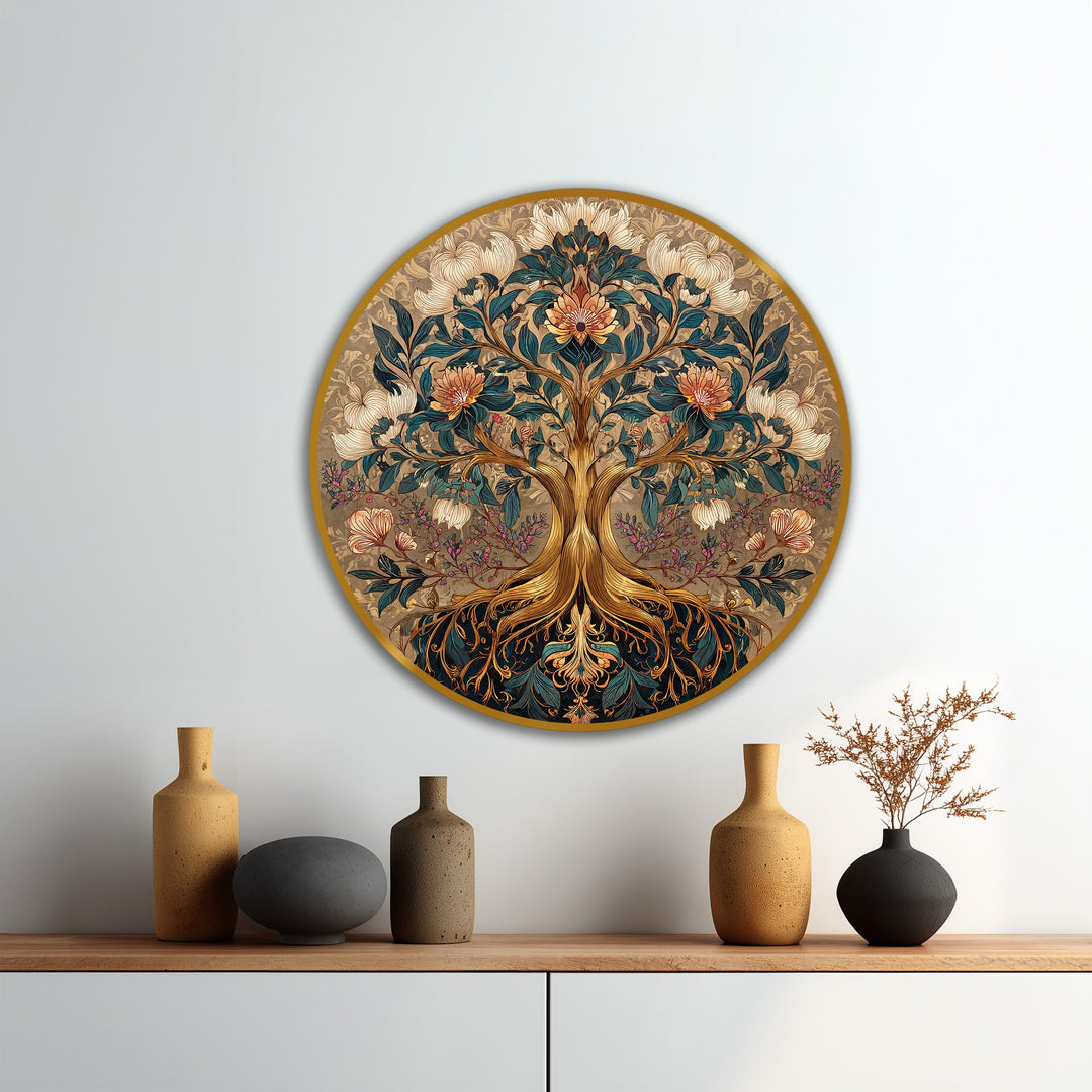 botanical round oil painting