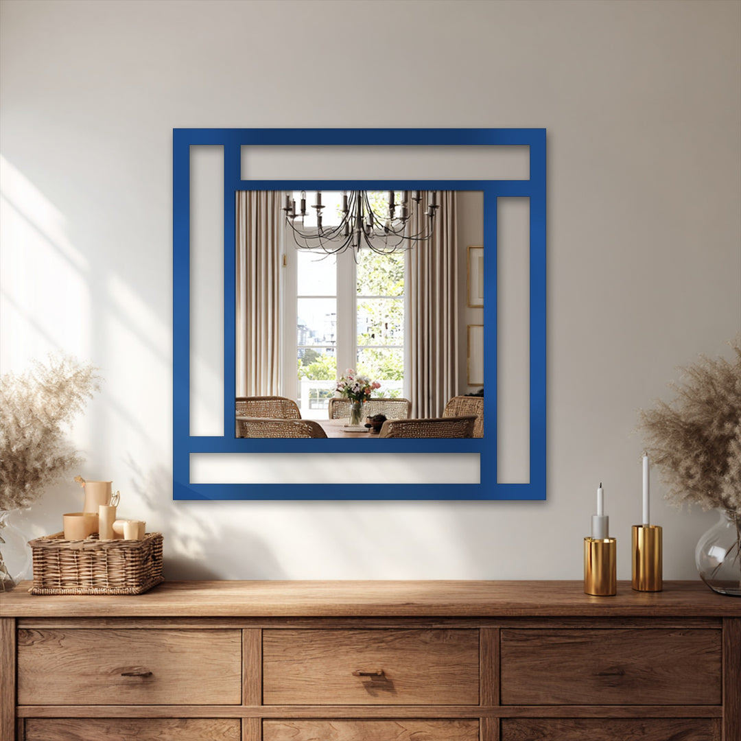 Bold geometric elements define this framed square mirror for wall decor, adding a modern touch with its decoration wall art appeal and strong lines.