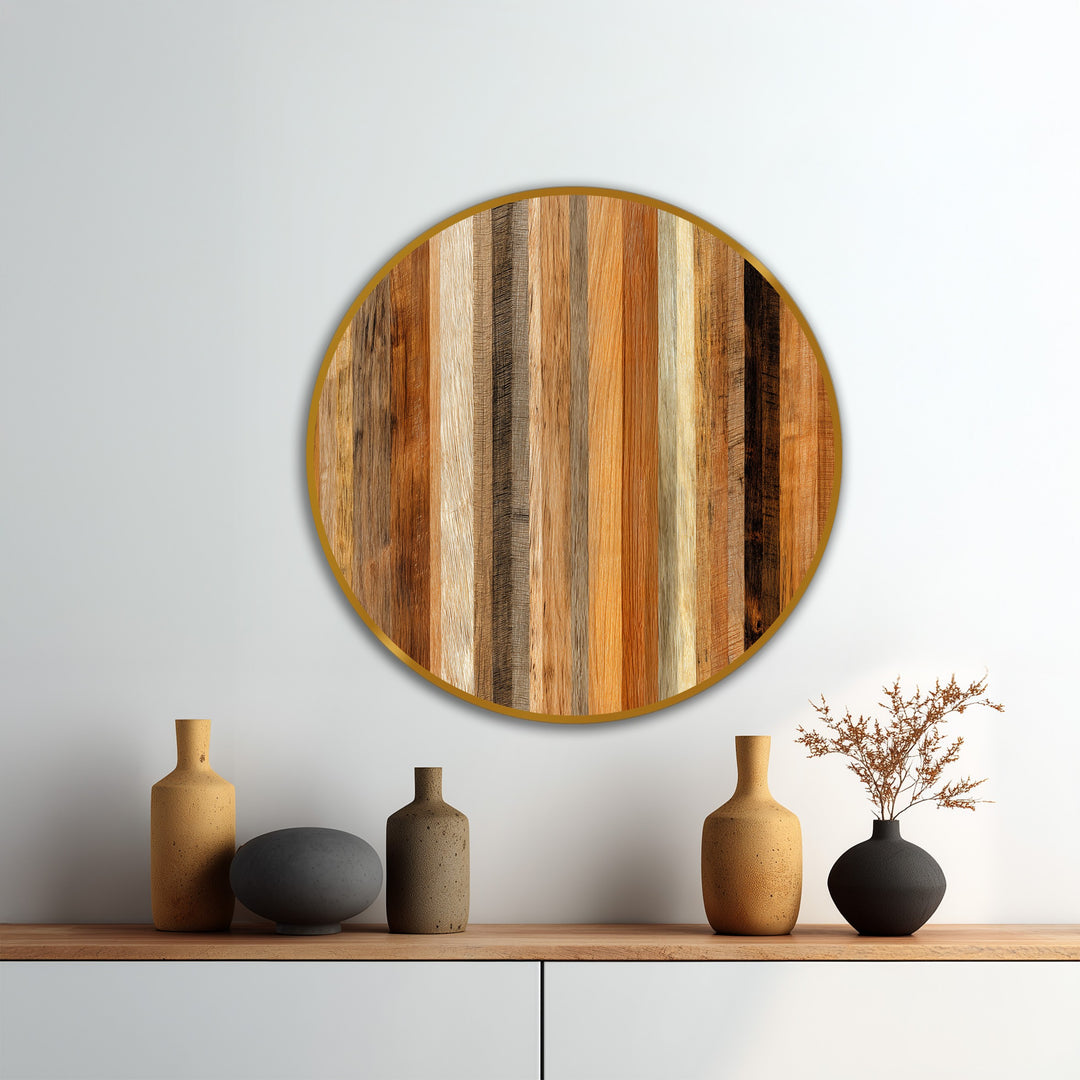 Ritmo natural – Redondo con veta vertical de madera Cuadro al óleo Arte de pared