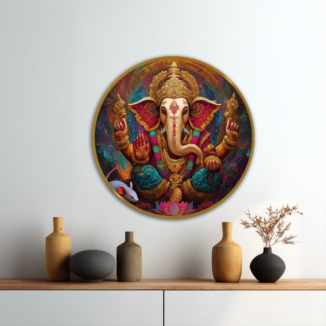 Divine Prosperity – Ganesha Radiant Gold Oil Painting