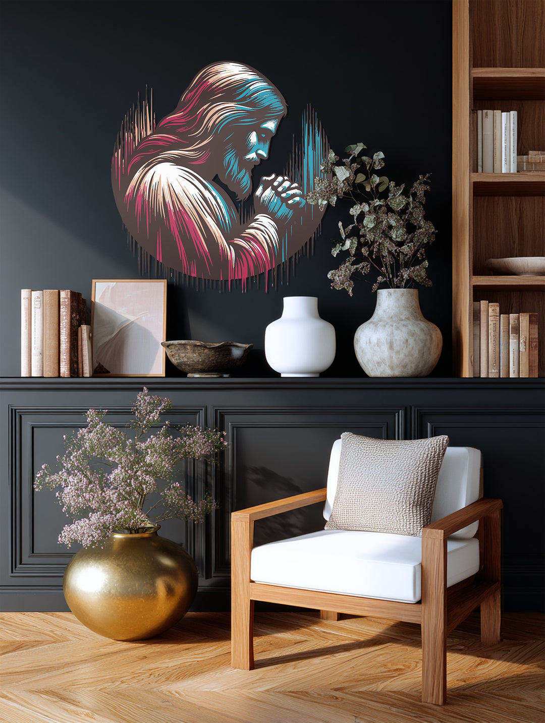 Jesus Praying Metal Wall Art – Sacred Spiritual Home Decor