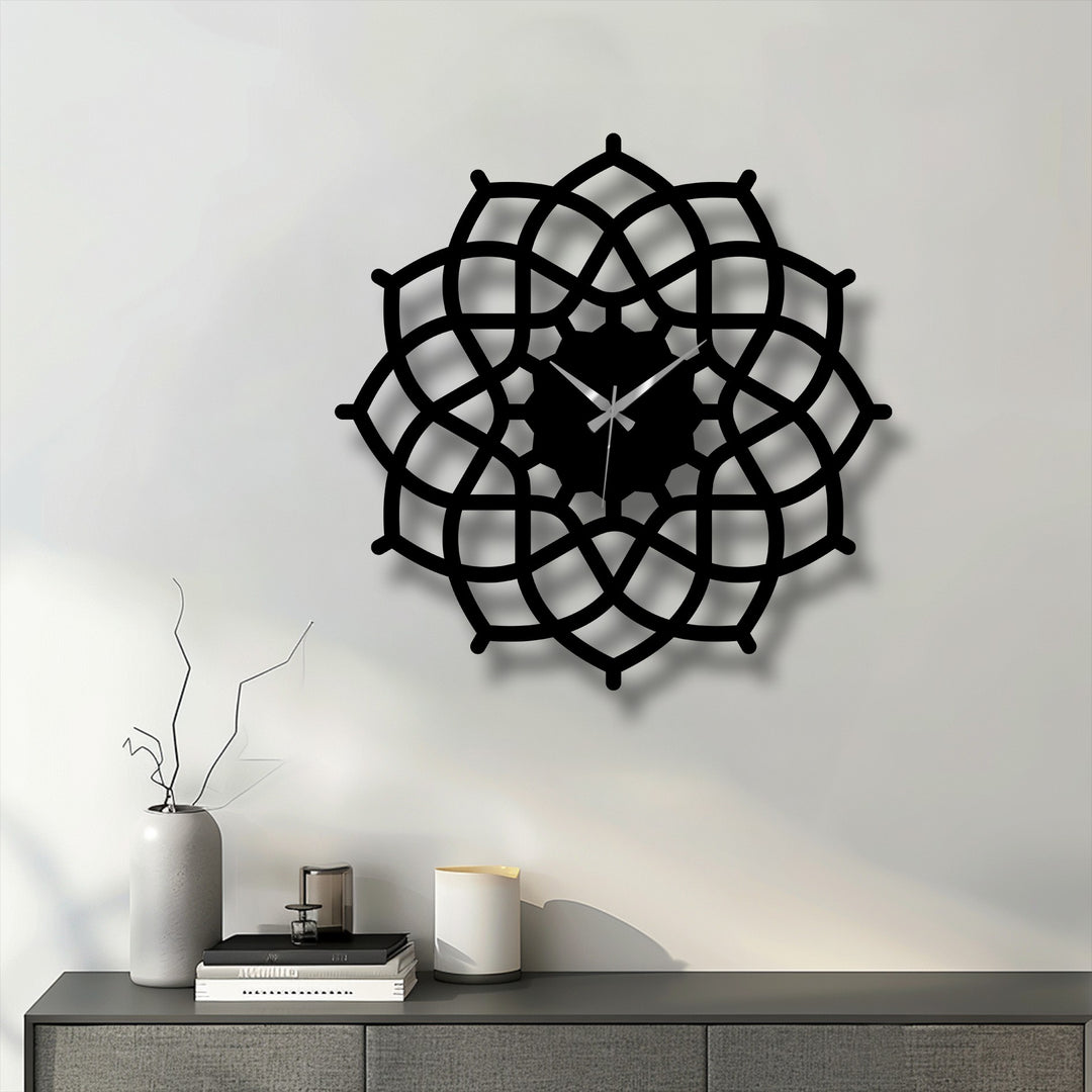 Crafted with precision, the unique metal wall art of the geometric mandala metal wall clock ensures a symmetrical, durable, and eye-catching decor piece.