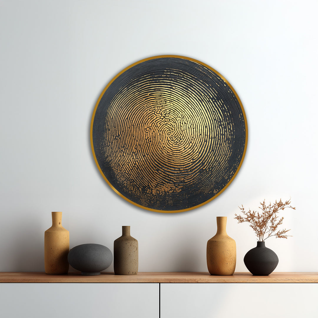 Golden Pulse–Bois rond abstrait Tableau Peinture à l’huile Art mural