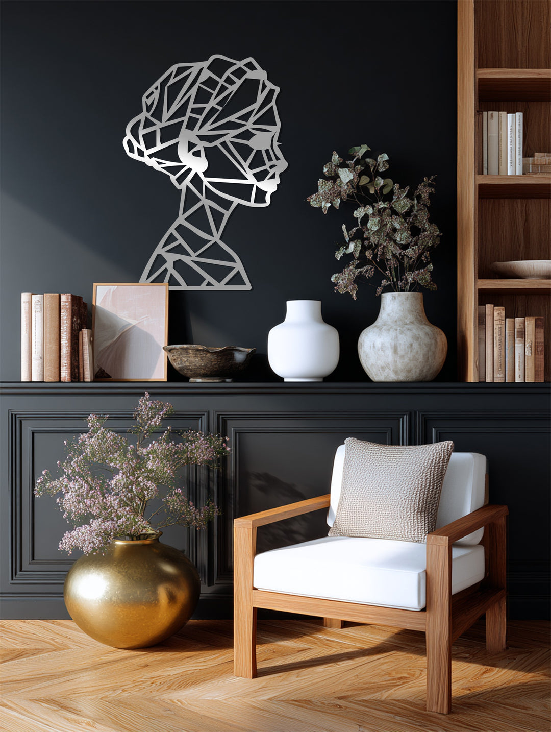 Geometric Lady Silhouette – Modern Abstract Metal Wall Art