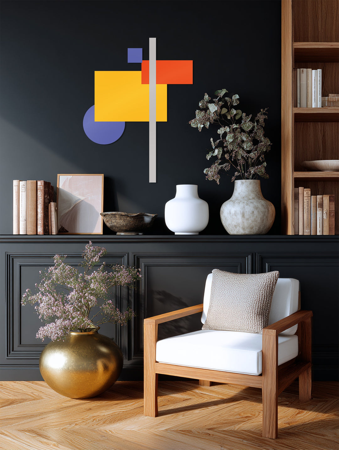 Modern Geometric Abstract Metal Wall Art – Color Block Home Decor