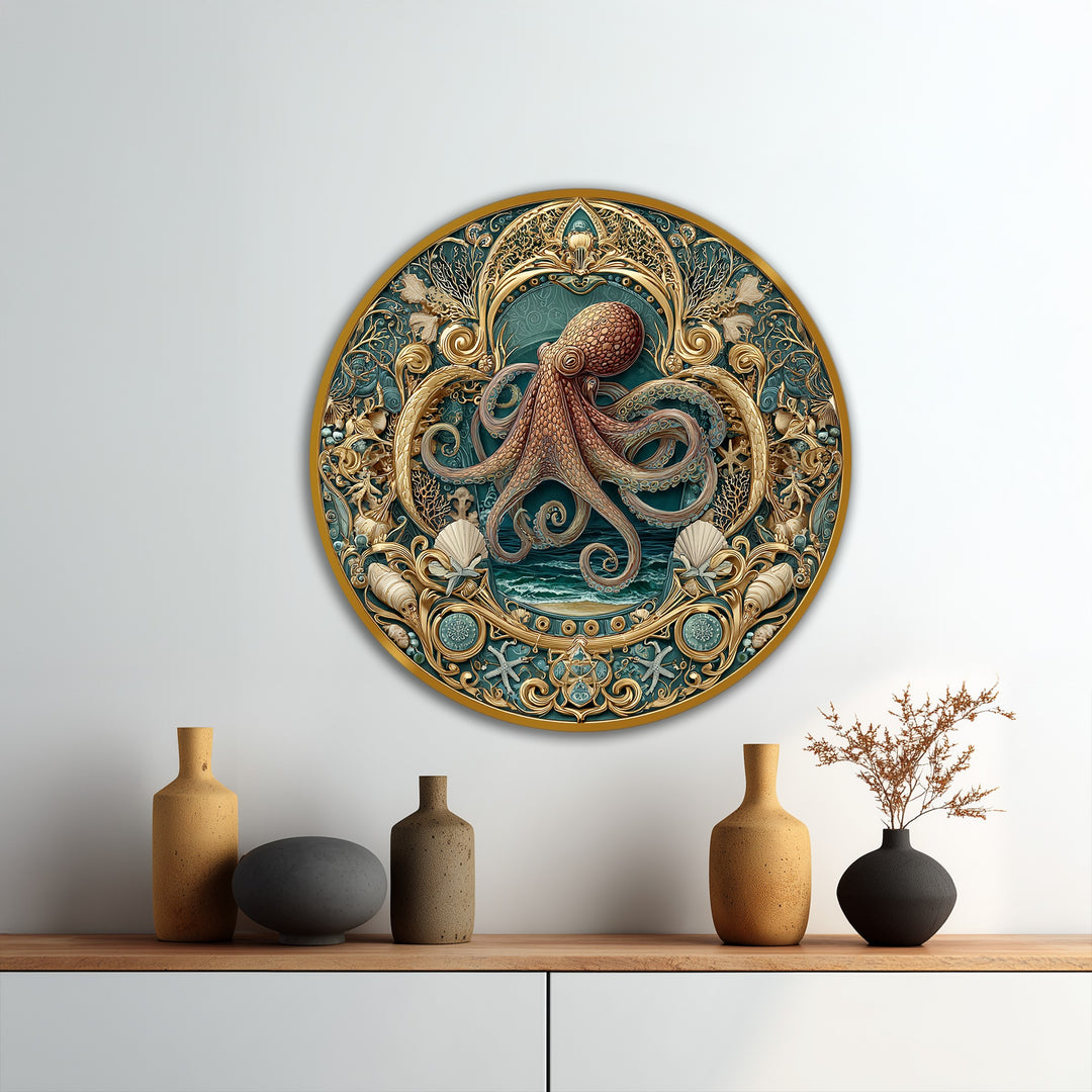 luxury octopus round wall art