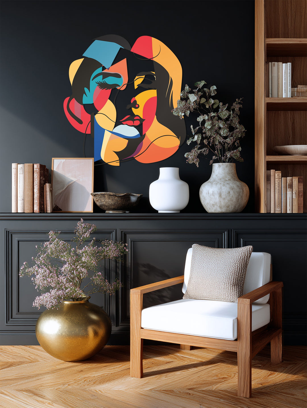 Colorful Abstract Woman Face Metal Wall Art – Modern Expressionist Home Decor