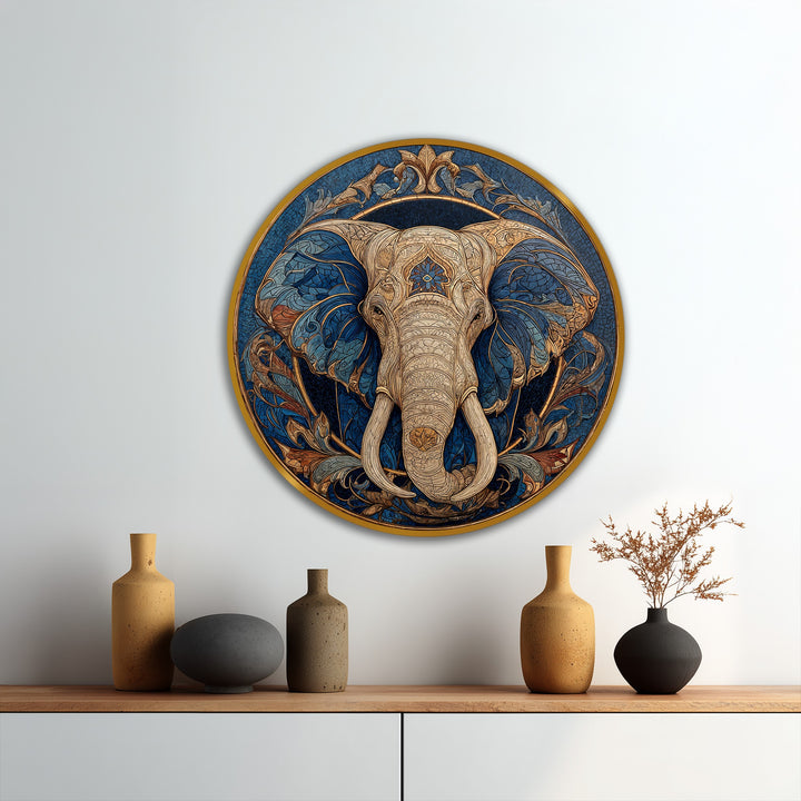Featuring a rich color saturation, this ornamental elephant round oil painting is a visually impactful example of modern oil painting art.