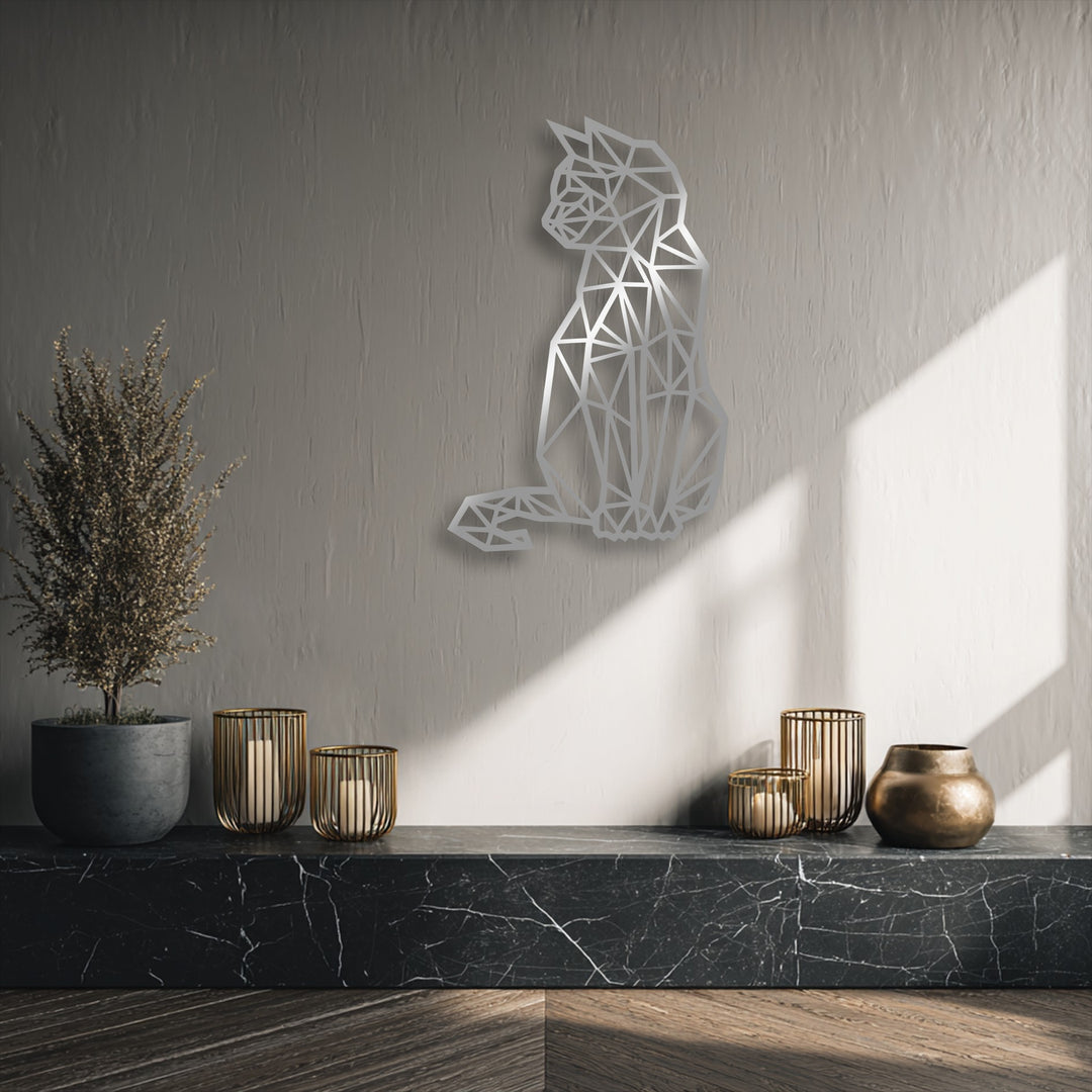 Geometric Sitting Cat – Modern Line Art Metal Wall Art