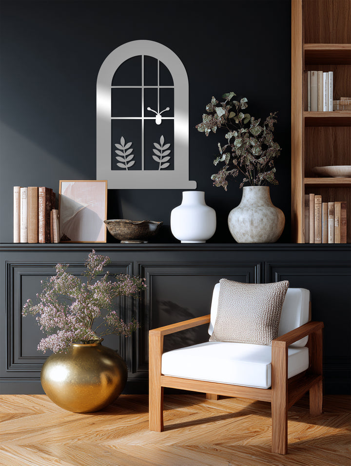 Modern arched window metal décor with butterfly design