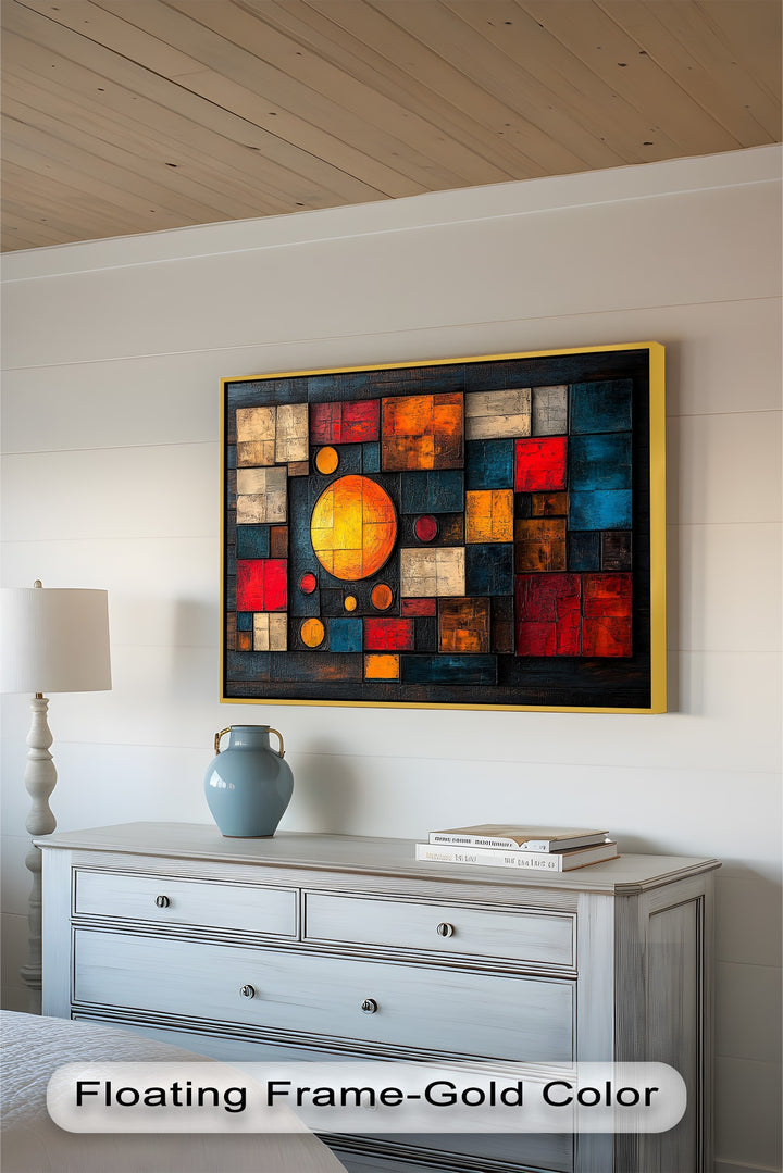 Geometrische Sunburst Fusion – Farbenfrohe Ölgemälde