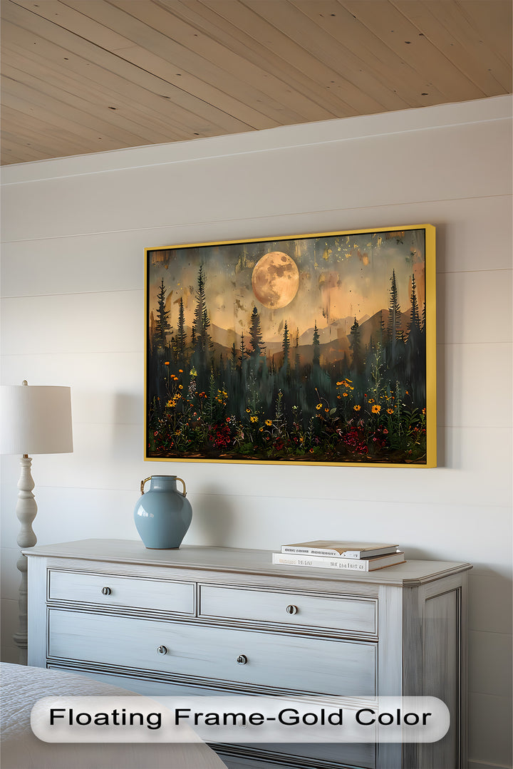 Moonlit Forest Flower Wall Art – Nature Landscape Oil Painting