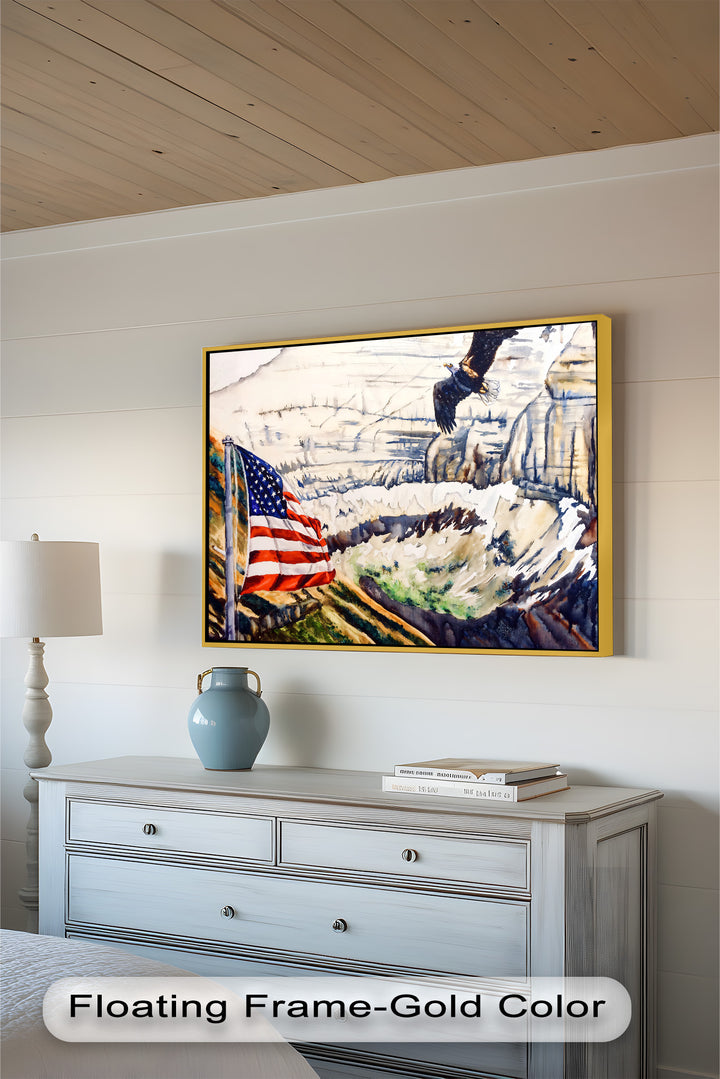 Amerikanische Flagge und Weißkopfseeadler - Patriotisches Ölgemälde